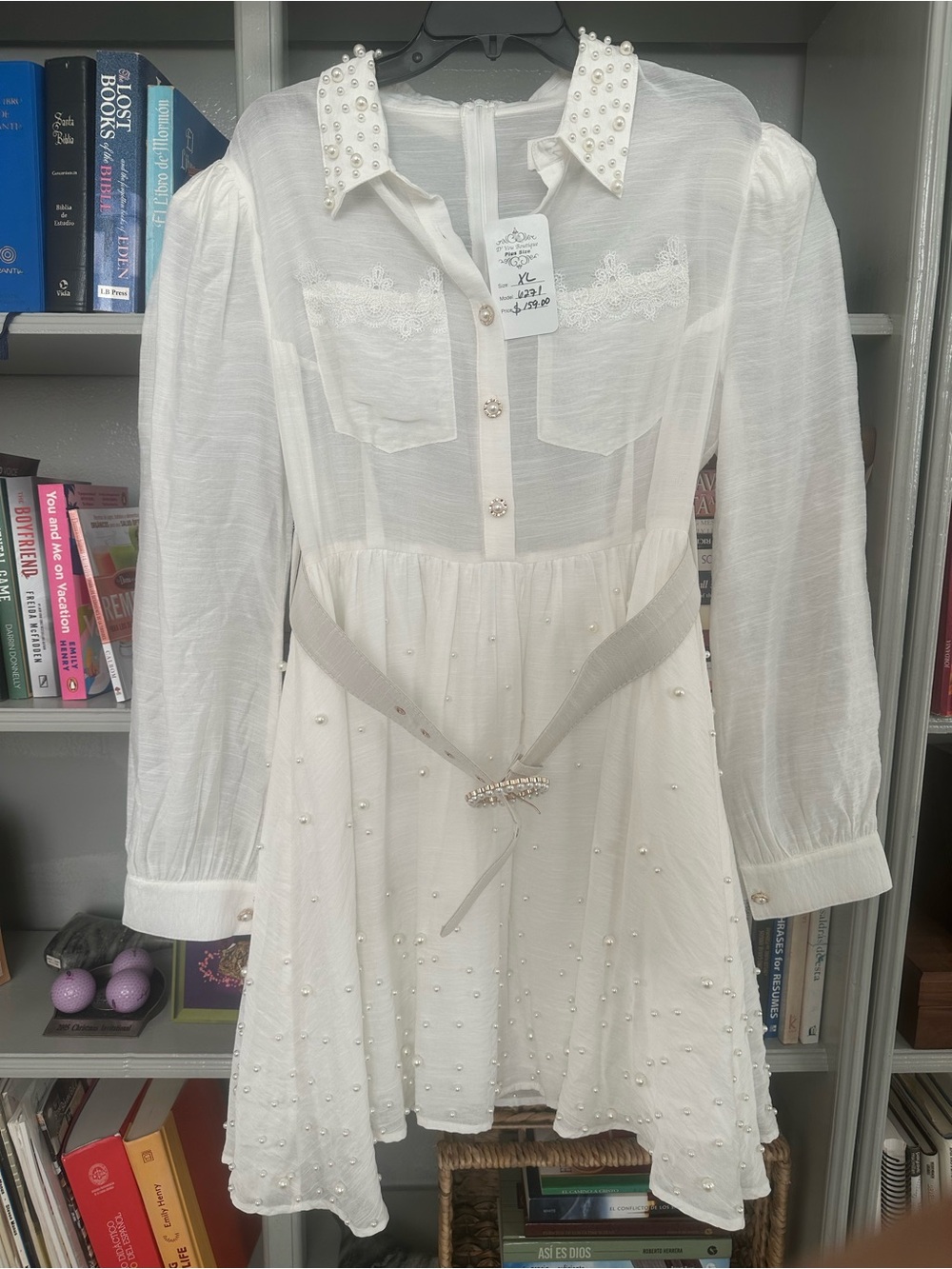 Embellished Ivory Pearl-Stud Dress